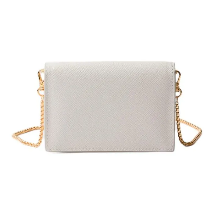 PRADA Calfskin One Shoulder Crossbody Card Holder Women's Chalk White-2