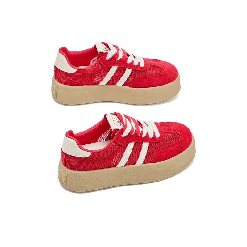 La Chapelle Anti Slip Wear Resistant Low Top Skateboard Shoes Women's Red-2