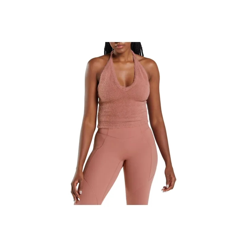 GYMSHARK Whitney Eyelash Knit Midi Halter Top Camisole Women's Red-0