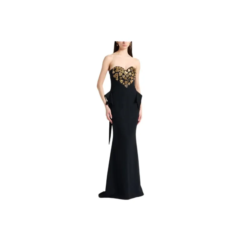 MOSCHINO Sweetheart neck Embroidered Maxi Dress-2