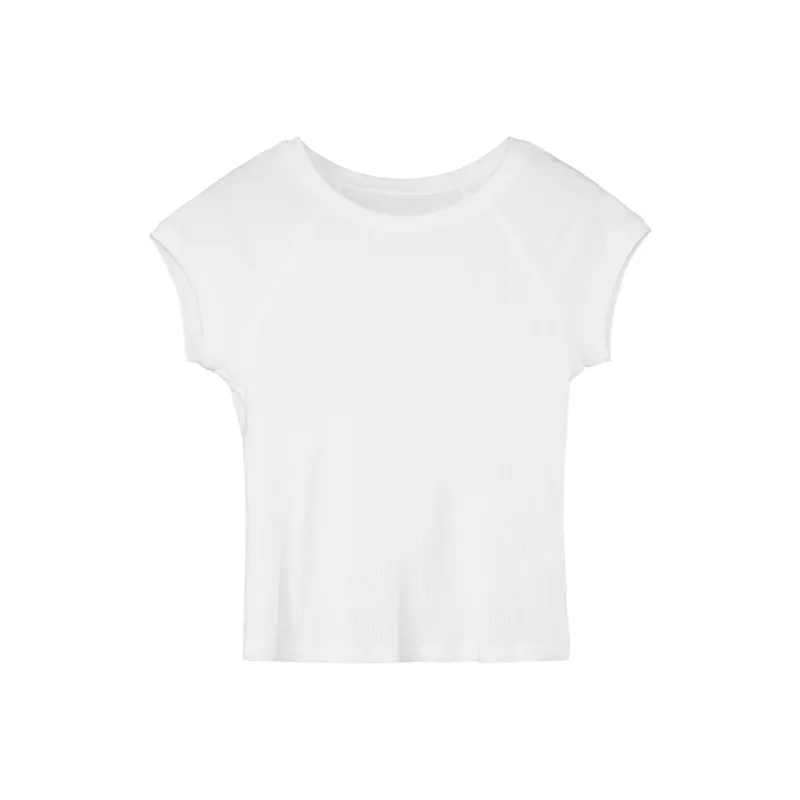 Fstudio Korean Style Solid Color Crew Neck Top Knitted Fabric Short Sleeved T Shirts Women's-1