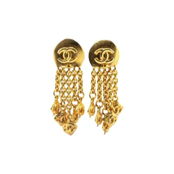 CHANEL Gold Plated Clip On Earrings Women's Gold