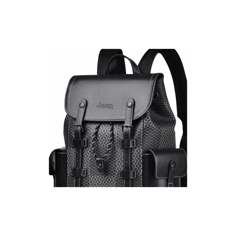 Jeep Synthetic Leather Backpack Unisex Black Large Plaid-3