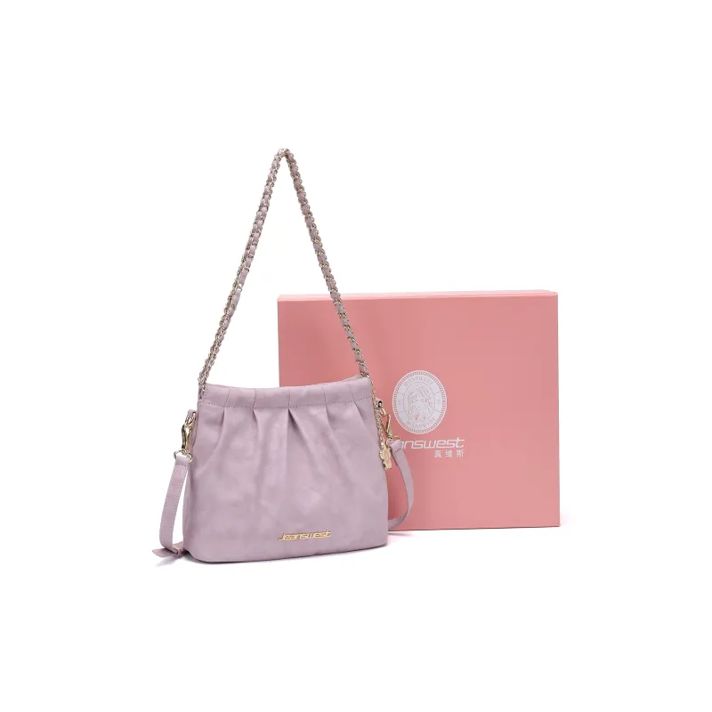 JEANSWEST High Quality Leather Shoulder Bag Women's Pink Purple-1
