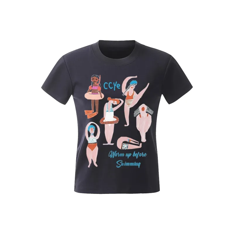 CHUANCHUANYEJIA Set in Sleeve T Shirt Women's-5