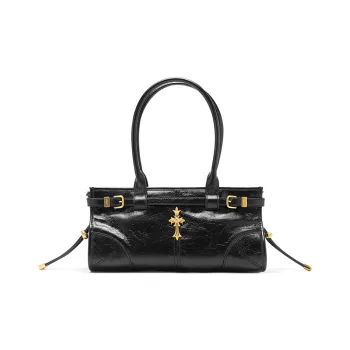 Ed Hardy Ed Hardy Classic Series Cow Leather Handbag Crossbody Bag Tote Medium Size Women's Black/Elephant Gray