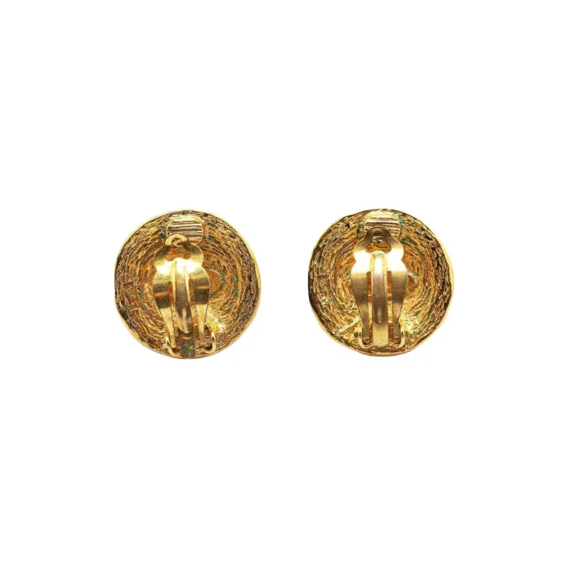 CHANEL 1970 1980 Plated Cc Round Clip On Earrings Costume Earrings-1