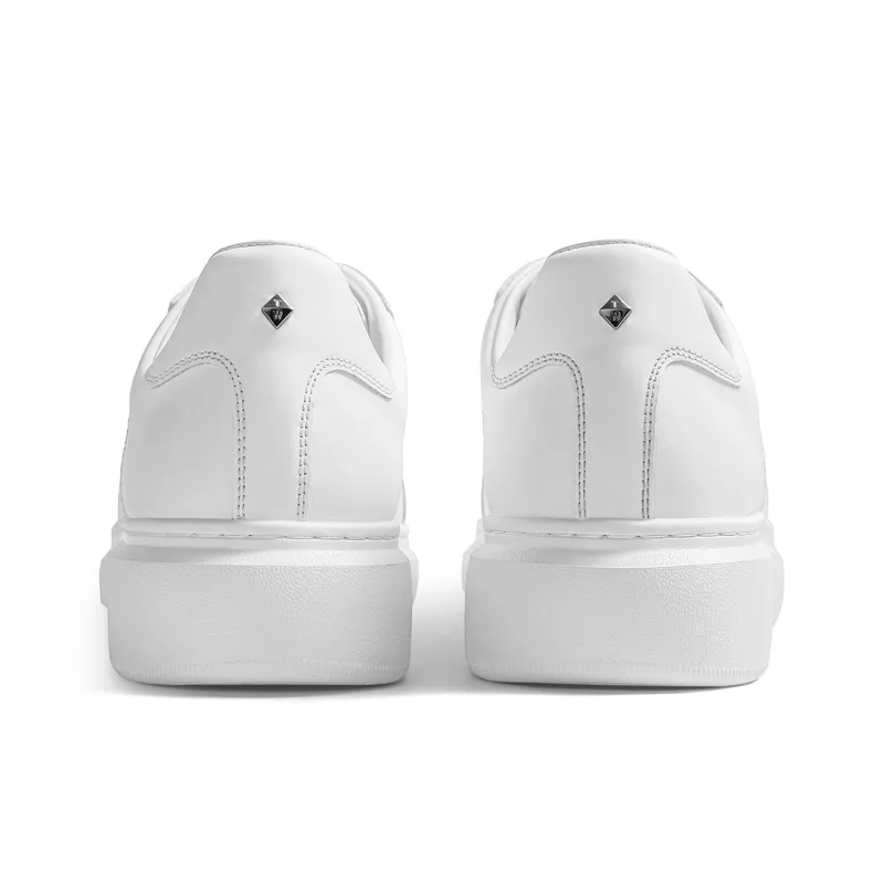 THOM WILLS Trendy Fashion Calfskin Platform German Army Trainers Low Top Skateboard Shoes Men's White-3