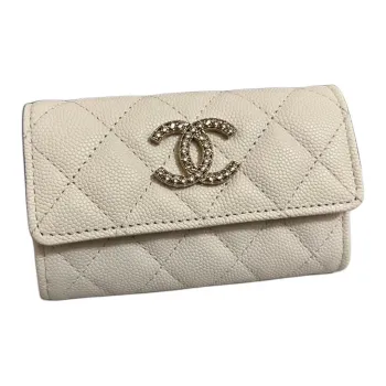 CHANEL Cow Leather Card Holder, Wallet Women's White