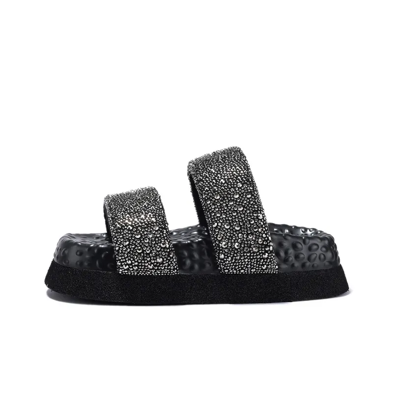 SELAIYA Rubber Sole Rhinestone Abrasion Resistant Slide Slippers Women's-5