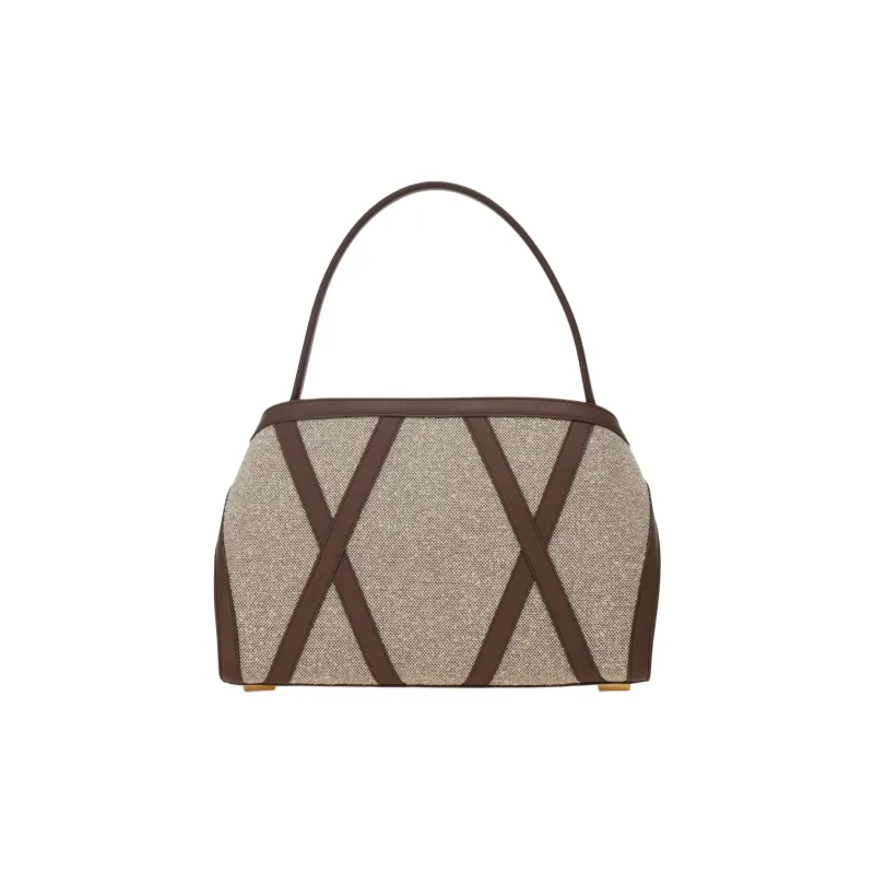 FERRAGAMO Hug Canvas With Leather One Shoulder Handbag Tubas Women's White & Black-2