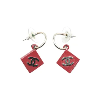 CHANEL 2004 Resin Cc Hoop Push Back Earrings Costume Earrings