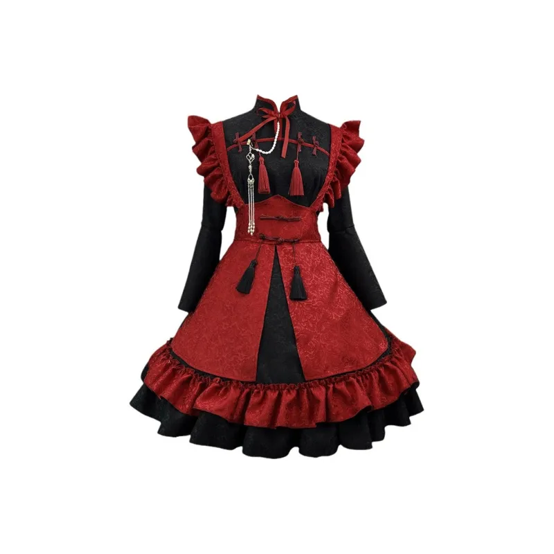 Shuhao Bai Lolita Dresses Women's Black Red With Press Stud-0