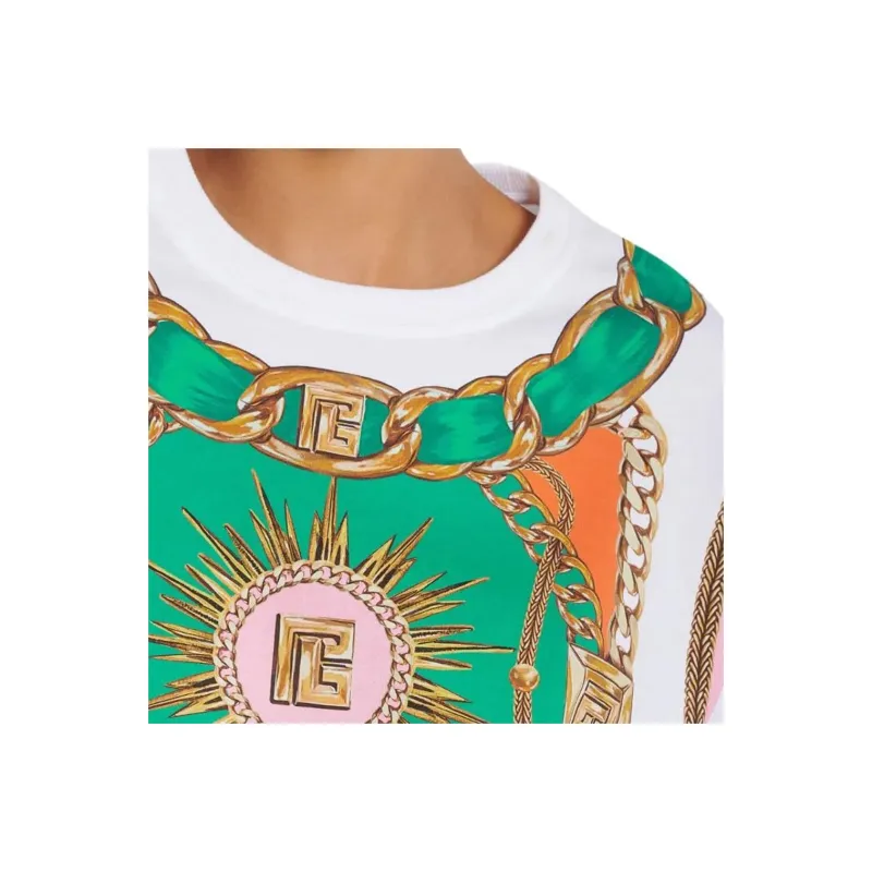 BALMAIN Foulard print Cropped T shirt-6