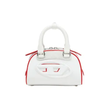 DIESEL Polyester Bowling Bag, Shoulder Bag, Crossbody Bag, Handbag Mini Women's White & Red