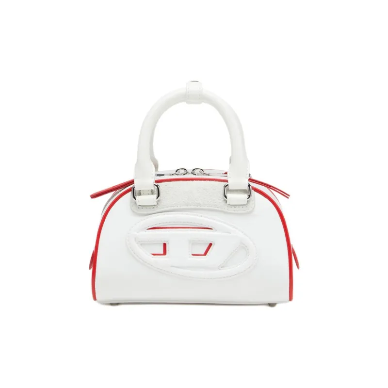 DIESEL Polyester Bowling Bag, Shoulder Bag, Crossbody Bag, Handbag Mini Women's White & Red-0