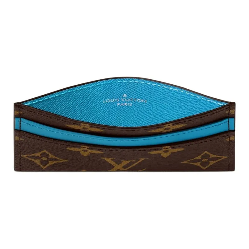 LOUIS VUITTON Leather Card Holder Regular Unisex Blue & Brown-4