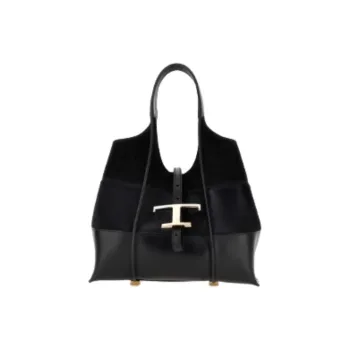TOD'S Timeless Cow Leather Tote Bag, Shopping Bag, Shoulder Bag, Crossbody Bag, Handbag Trumpets Women's Black