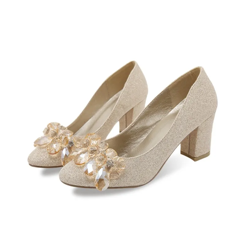 MCKP Chunky Heel High Heels Women's Champagne-1