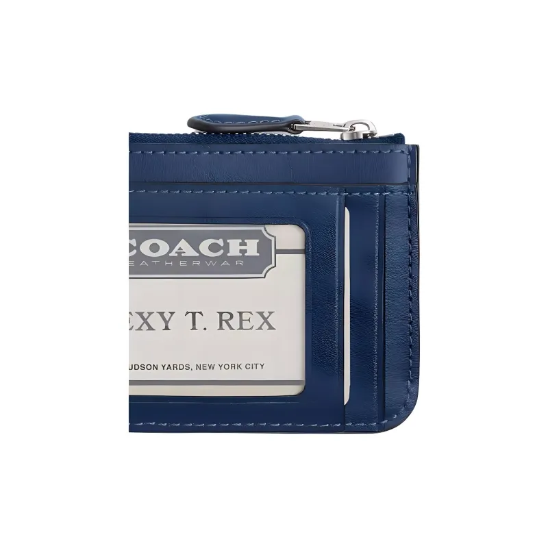 COACH Essential Denim With Calfskin Card Holder Mini Women's Dark Blue-2