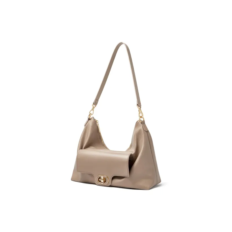 CNOLES Microfiber One Shoulder Shoulder Bag Women's Cream White/Milk Tea Beige/Black-7