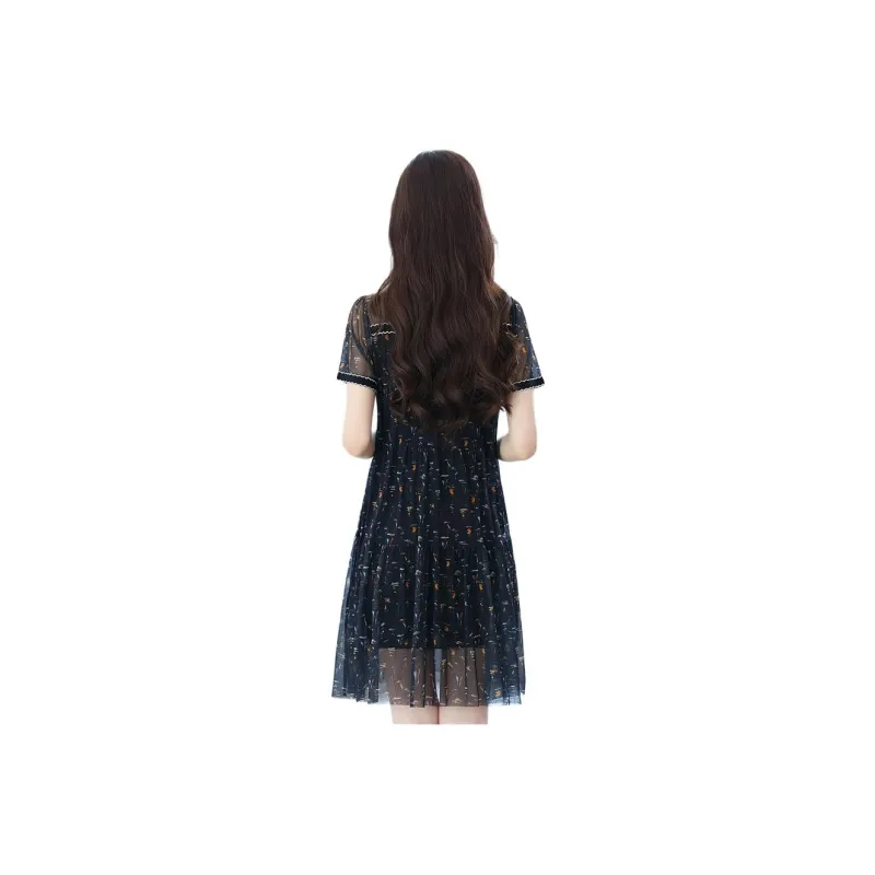 Flowers In Water Short Sleeved Dress Women's-1