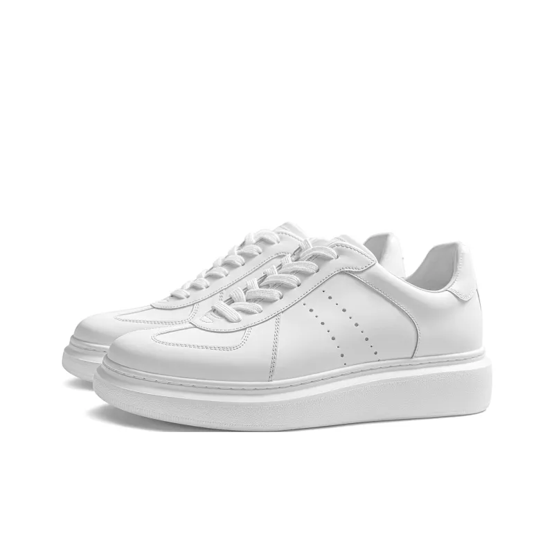 THOM WILLS Trendy Fashion Calfskin Platform German Army Trainers Low Top Skateboard Shoes Men's White-1