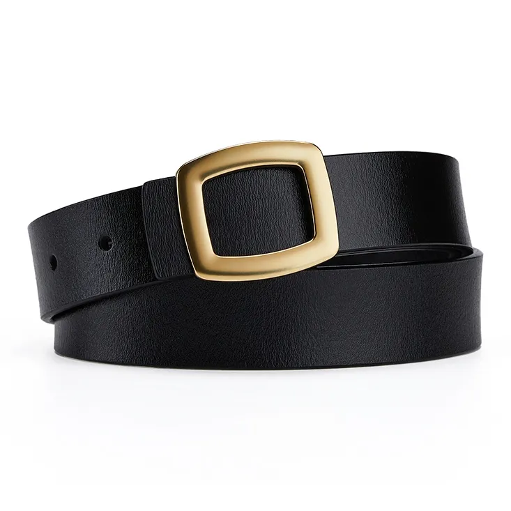 Jeccieziio Cow Leather Belts Women's Gold Width 2.8cm-1