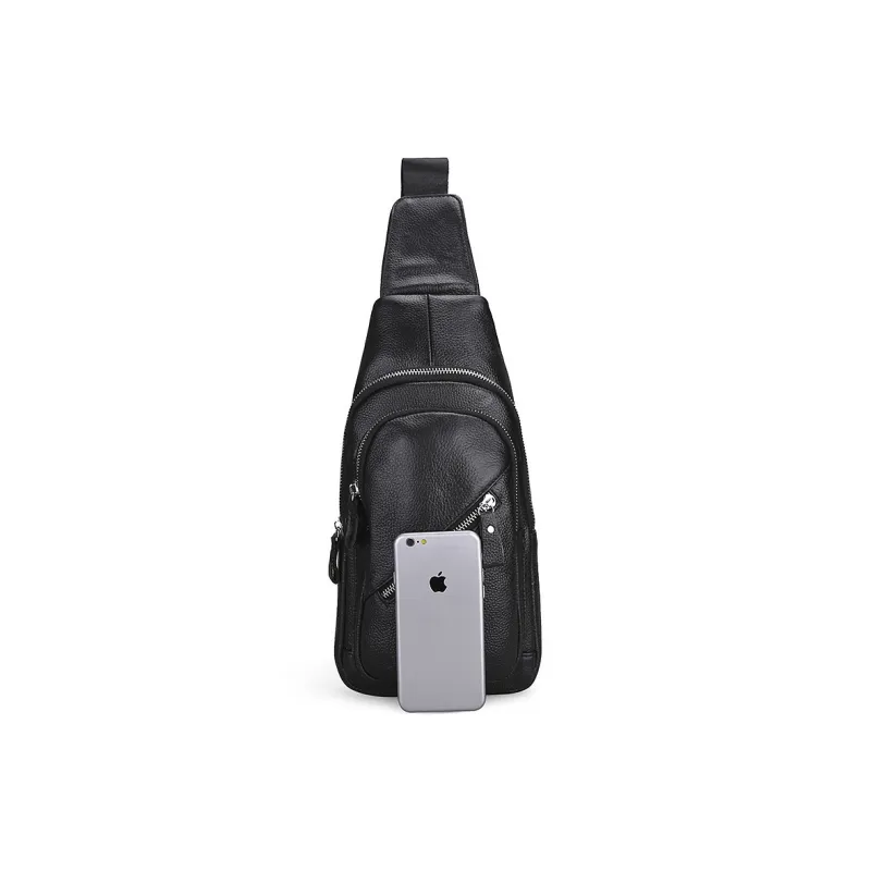 Yalu Top Grain Cow Leather Sling Bag Regular Men's Black-1