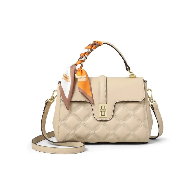 CNNCOO Cow Leather Handbag Women's Apricot/Black-5