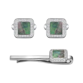Swarovski Stainless Steel, Swarovski Crystal, Mother Of Pearl Cufflinks Men's Silver
