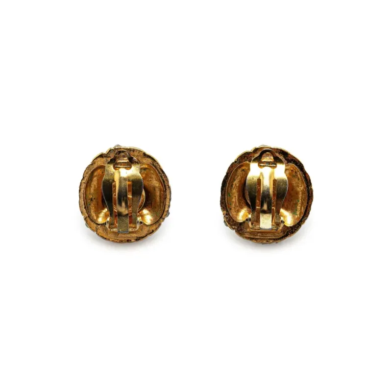 CHANEL 1980 1990 Plated Rhinestones Clip On Costume Earrings-1