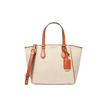 MICHAEL KORS TARYN Cotton Shoulder Bag, Crossbody Bag, Handbag Trumpets Women's Beige & Orange