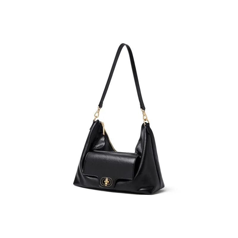 CNOLES Microfiber One Shoulder Shoulder Bag Women's Cream White/Milk Tea Beige/Black-10