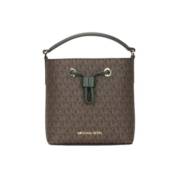 MICHAEL KORS Suri Canvas With Leather Bucket Bag, Portable, One Shoulder, Crossbody Bag Trumpets Women's Jasper
