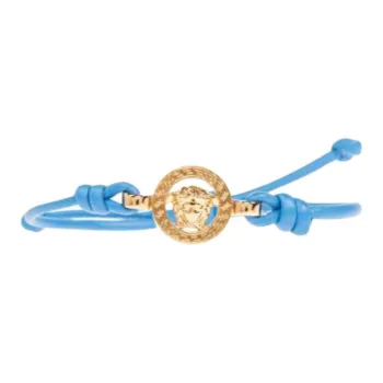 VERSACE Lambskin, Brass Bracelets Men's Blue