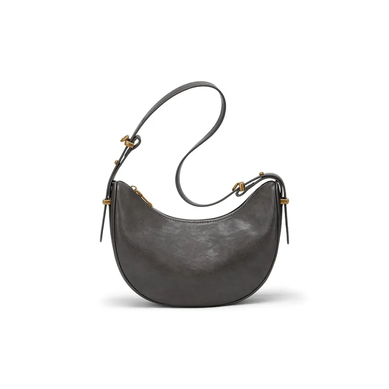 CNOLES Cow Leather Shoulder Bag Women's Dark Brown/Dark Gray-6
