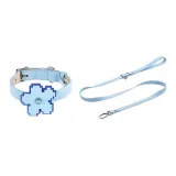 [Sky Blue]Pixel Floral+Sky Blue Collar+Sky Blue Leash