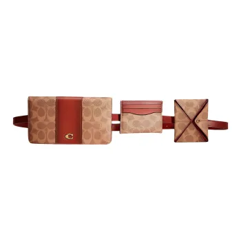 COACH Belt Coated Canvas With Calfskin 3-in-1 Wallet Fanny Pack Small Size Women's Tan & Rust