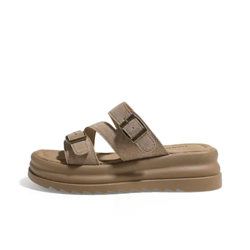 HUANQIU Metal Leather Patchwork Quiet Slip Resistant Slide Slippers Women's