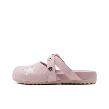 HERLOOK Closed Toe Slippers Women's Floral Embroidery Lace Up Platform Slip on