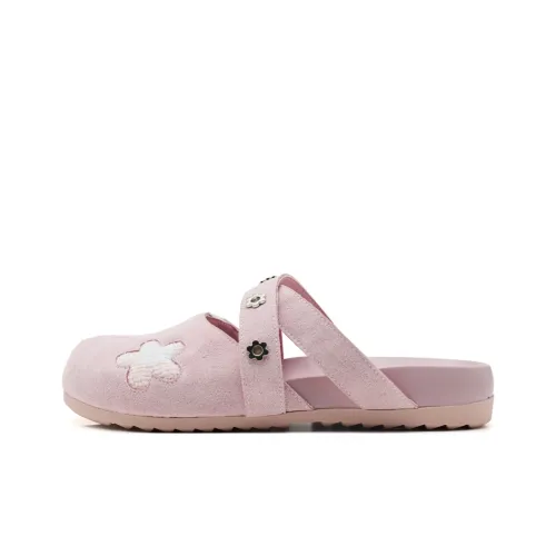 HERLOOK Closed Toe Slippers Women's Floral Embroidery Lace Up Platform Slip on