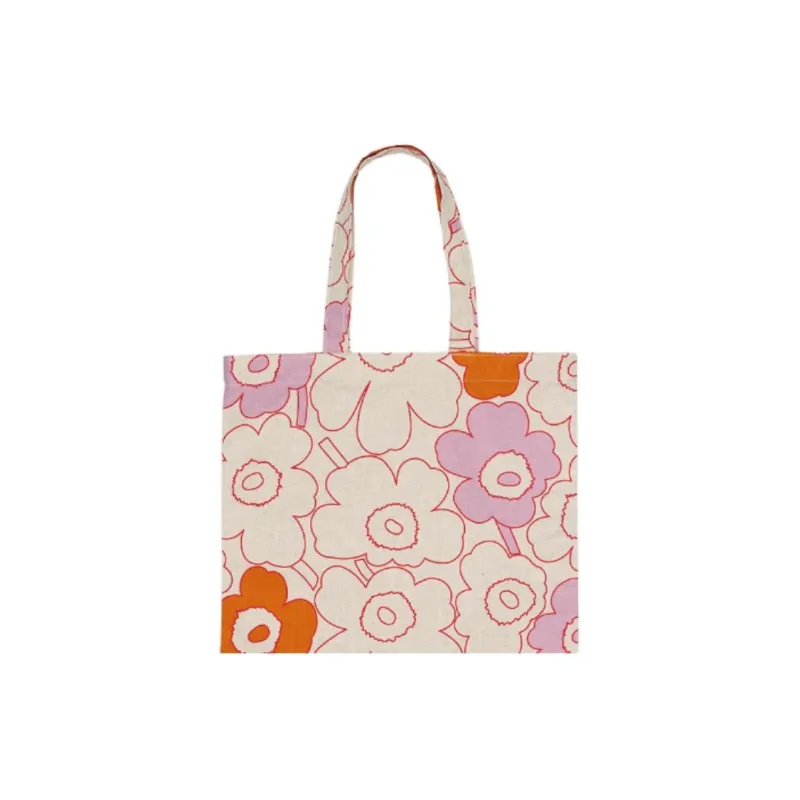 Marimekko Fabric Tote Bag, Shopping Bag, Handbag Medium Size Women's Ecru & Red & Orange-1