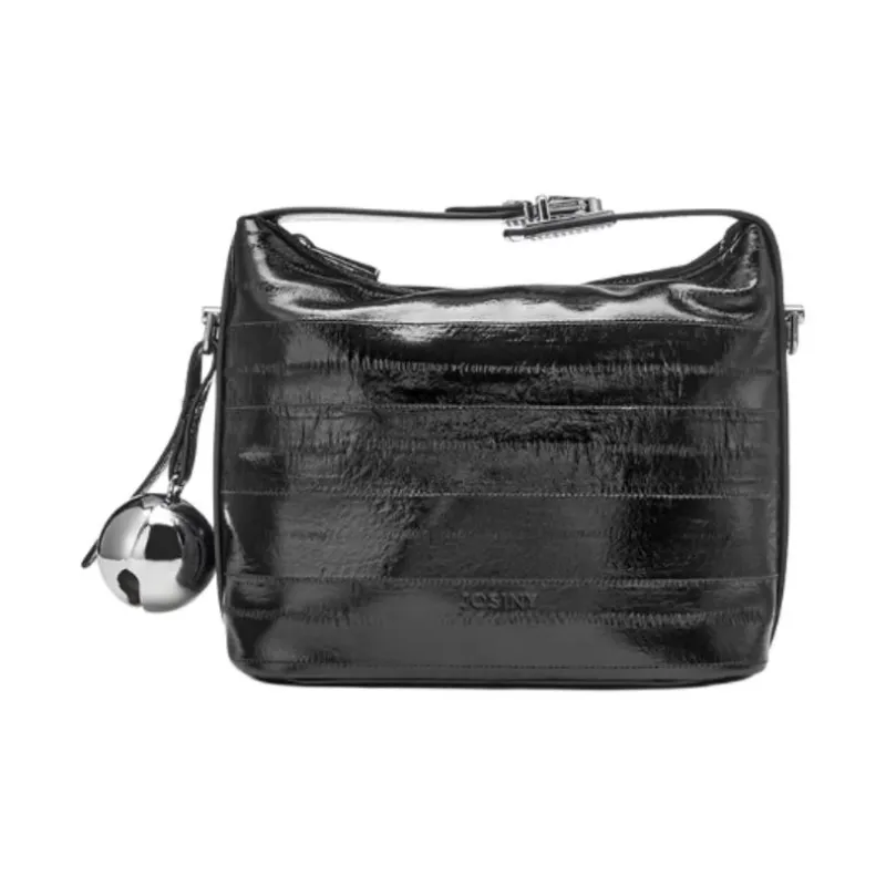 JOSINY PU With Cow Leather Shoulder Bag, Crossbody Bag, Handbag Medium Size Women's Ecru/Black/Silver-3