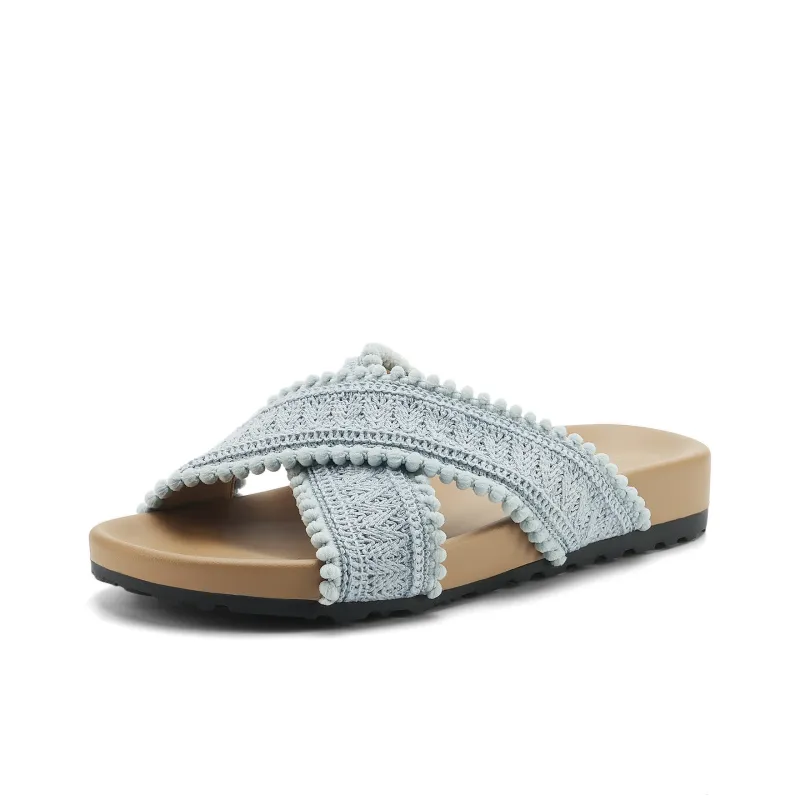 FIVE PLUS Rubber Sole Woven Slip Resistant Abrasion Resistant Slide Slippers Women's-13