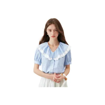 FANSILANEN Shirts Women's Blue White Plaid