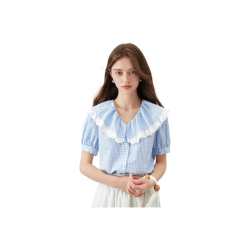 FANSILANEN Shirts Women's Blue White Plaid