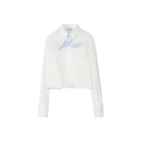 NancyCavally Shirts Women's White Shirt With Blue Stripes+Bow Tie One Size