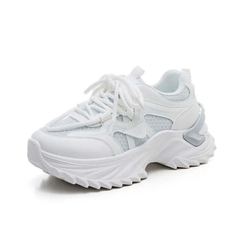 Warrior Breathable Lightweight Height Increasing Low Top Chunky Sneakers Women's White Light Gray Blue-1