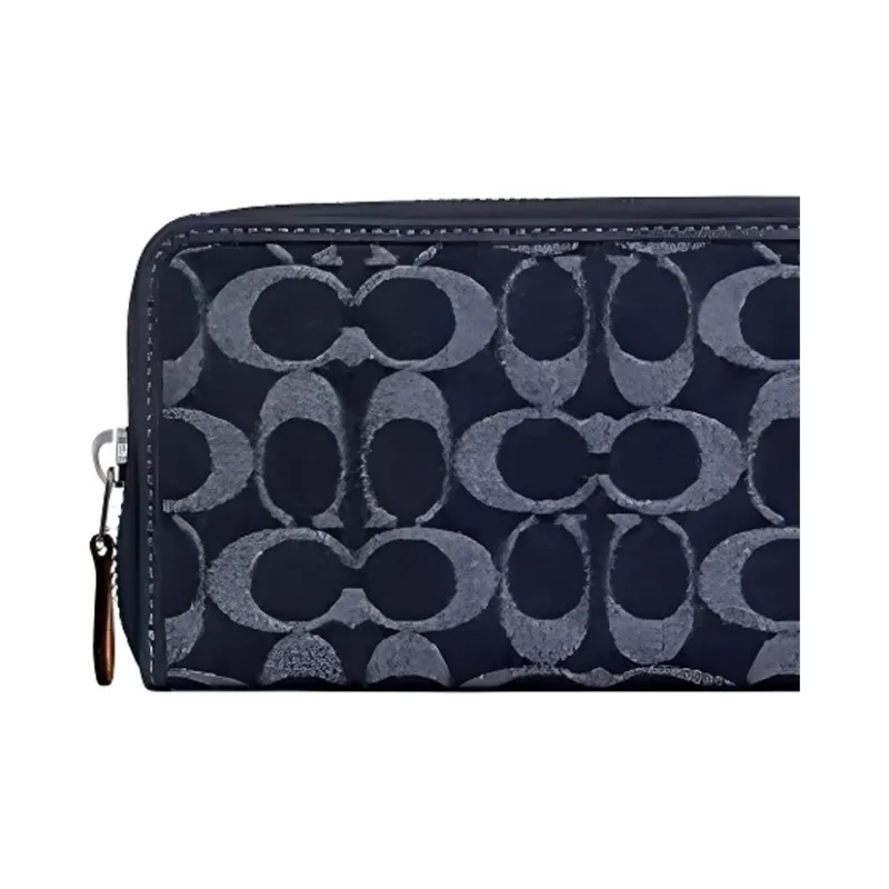 COACH Canvas With Leather Zip Closure Coin Wallet Small Size Unisex Silver/Denim/Dark Blue-4